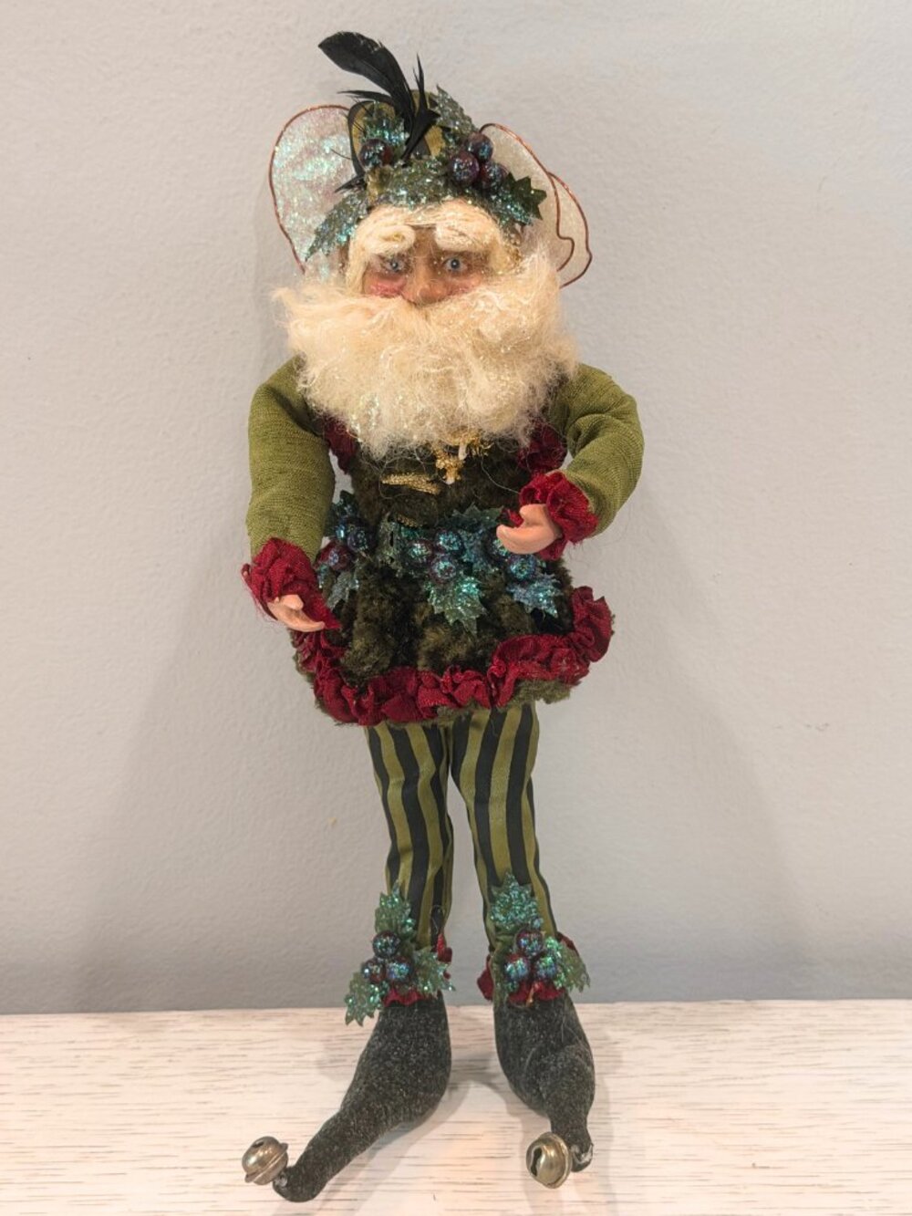 Vintage Mark Roberts Woodland Victorian Forest Fairy Striped Pants Jester Holly